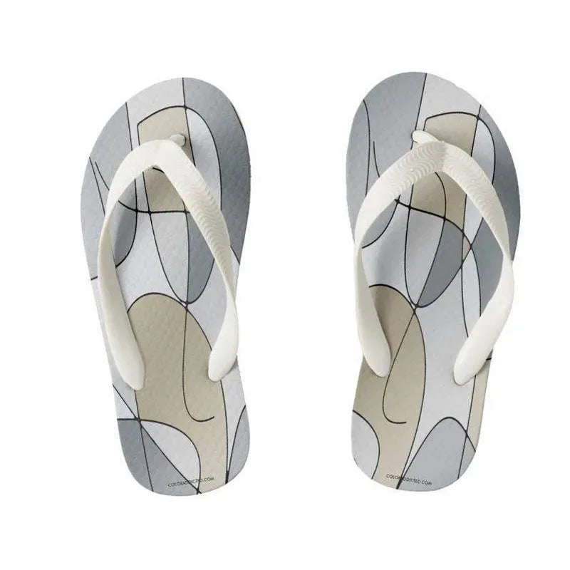 Kids Flip Flops-ABSTRACT CURVES #1 Kids Flip Flops-Grays &amp; Beiges-from COLORADDICTED.COM-