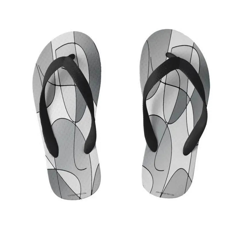 Kids Flip Flops-ABSTRACT CURVES #1 Kids Flip Flops-Grays &amp; White-from COLORADDICTED.COM-