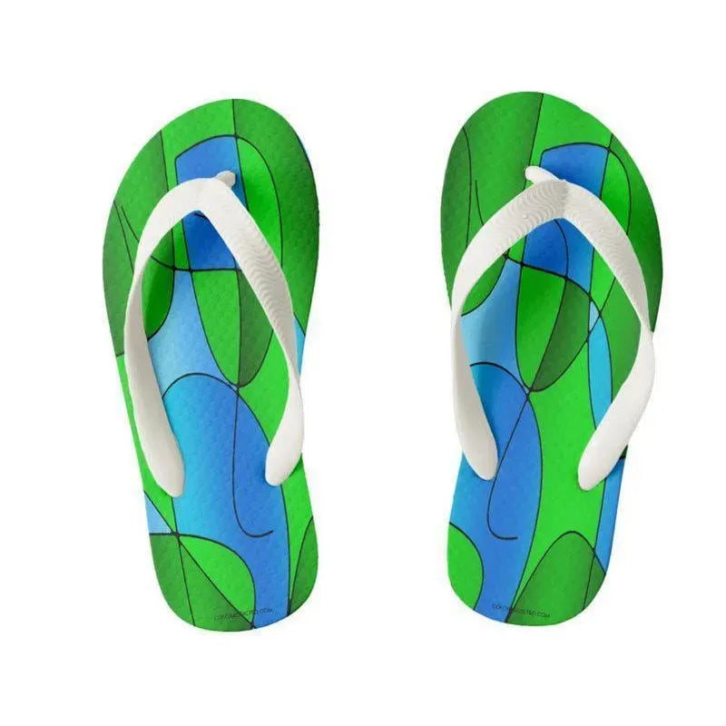 Kids Flip Flops-ABSTRACT CURVES #1 Kids Flip Flops-Greens &amp; Light Blues-from COLORADDICTED.COM-