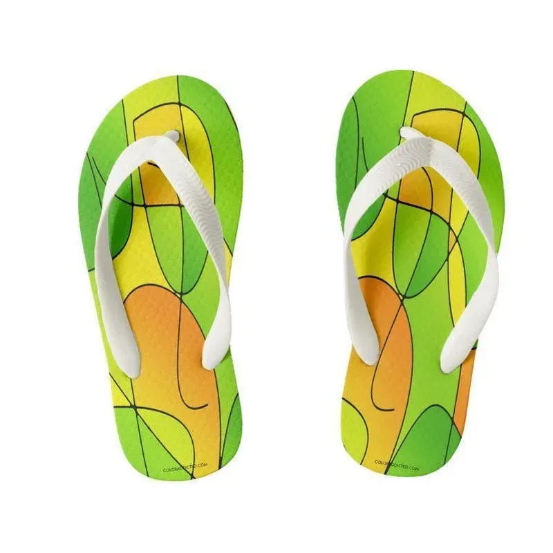 Kids Flip Flops-ABSTRACT CURVES #1 Kids Flip Flops-Greens &amp; Oranges &amp; Yellows-from COLORADDICTED.COM-