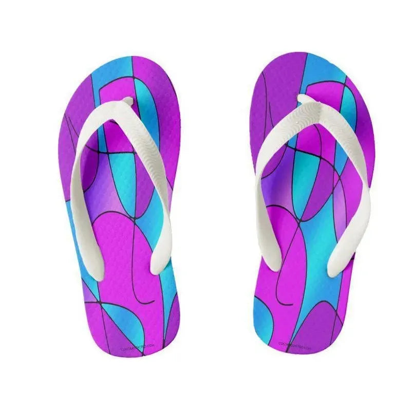 Kids Flip Flops-ABSTRACT CURVES #1 Kids Flip Flops-Purples &amp; Fuchsias &amp; Magentas &amp; Turquoises-from COLORADDICTED.COM-