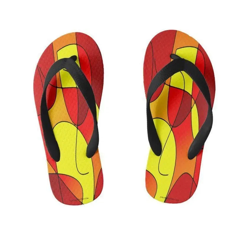 Kids Flip Flops-ABSTRACT CURVES #1 Kids Flip Flops-Reds &amp; Oranges &amp; Yellows-from COLORADDICTED.COM-