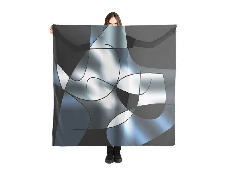 Large Square Scarves & Shawls-ABSTRACT CURVES #1 Large Square Scarves & Shawls-Black & Grays & White-from COLORADDICTED.COM-