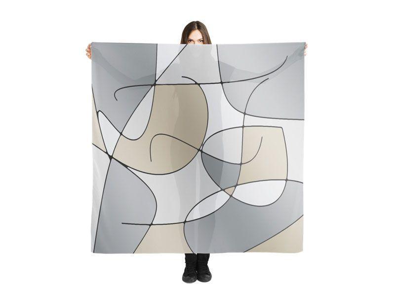 Large Square Scarves & Shawls-ABSTRACT CURVES #1 Large Square Scarves & Shawls-Grays & Beiges-from COLORADDICTED.COM-