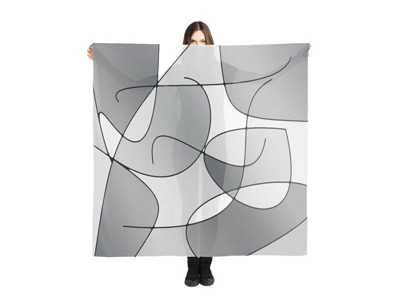 Large Square Scarves &amp; Shawls-ABSTRACT CURVES #1 Large Square Scarves &amp; Shawls-Grays &amp; White-from COLORADDICTED.COM-