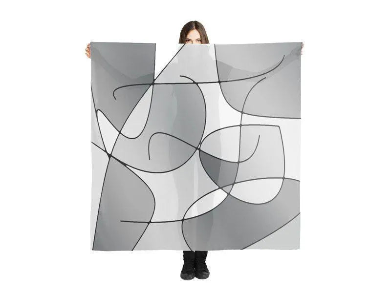 Large Square Scarves & Shawls-ABSTRACT CURVES #1 Large Square Scarves & Shawls-Grays & White-from COLORADDICTED.COM-