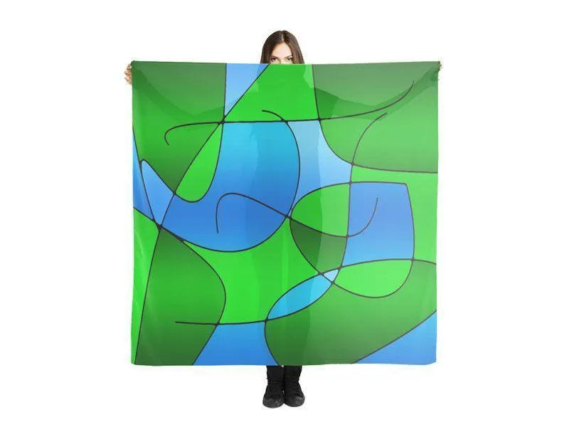 Large Square Scarves & Shawls-ABSTRACT CURVES #1 Large Square Scarves & Shawls-Greens & Light Blues-from COLORADDICTED.COM-