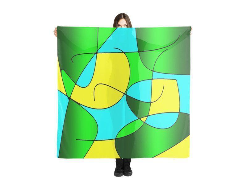 Large Square Scarves &amp; Shawls-ABSTRACT CURVES #1 Large Square Scarves &amp; Shawls-Greens &amp; Yellows &amp; Light Blues-from COLORADDICTED.COM-
