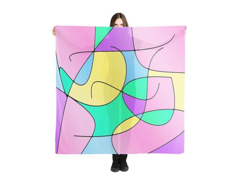 Large Square Scarves &amp; Shawls-ABSTRACT CURVES #1 Large Square Scarves &amp; Shawls-Multicolor Light-from COLORADDICTED.COM-