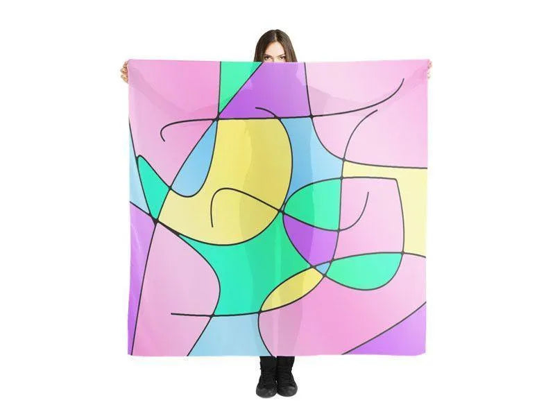Large Square Scarves & Shawls-ABSTRACT CURVES #1 Large Square Scarves & Shawls-Multicolor Light-from COLORADDICTED.COM-