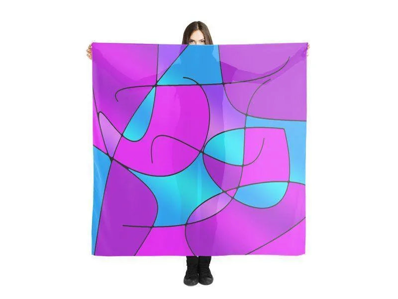 Large Square Scarves & Shawls-ABSTRACT CURVES #1 Large Square Scarves & Shawls-Purples & Fuchsias & Magentas & Turquoises-from COLORADDICTED.COM-