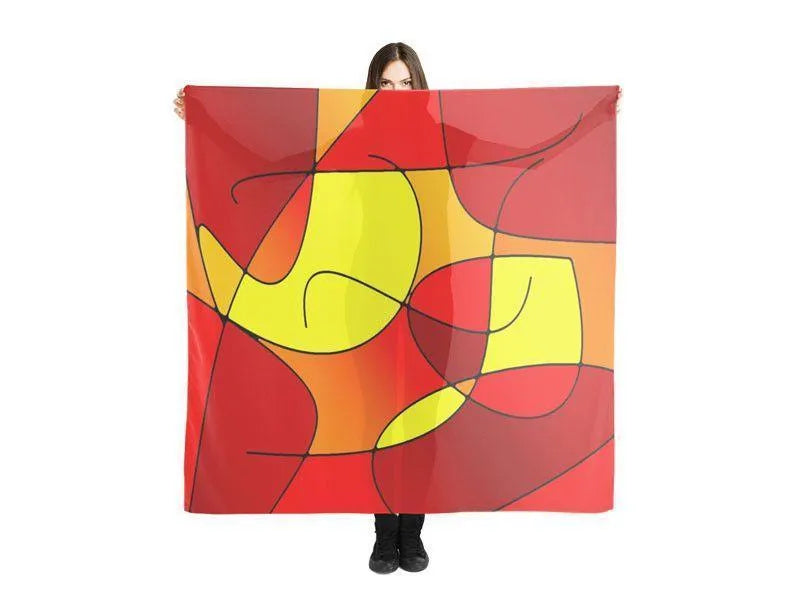 Large Square Scarves & Shawls-ABSTRACT CURVES #1 Large Square Scarves & Shawls-Reds & Oranges & Yellows-from COLORADDICTED.COM-