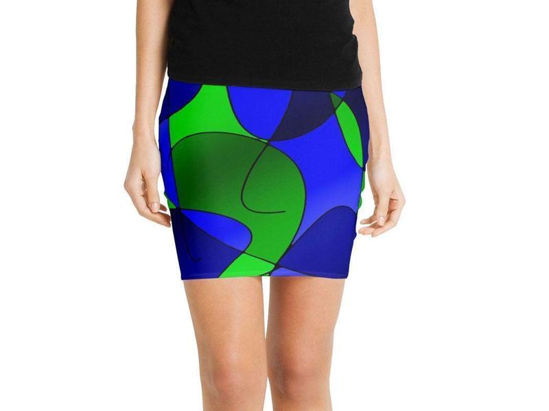 Mini Pencil Skirts-ABSTRACT CURVES #1 Mini Pencil Skirts-Blues &amp; Greens-from COLORADDICTED.COM-