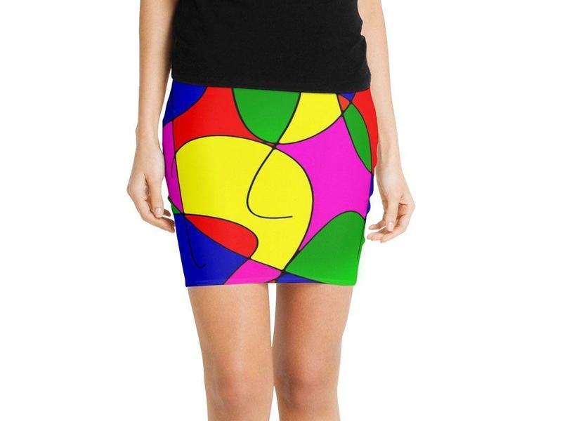 Mini Pencil Skirts-ABSTRACT CURVES #1 Mini Pencil Skirts-Multicolor Bright-from COLORADDICTED.COM-