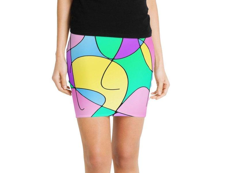 Mini Pencil Skirts-ABSTRACT CURVES #1 Mini Pencil Skirts-Multicolor Light-from COLORADDICTED.COM-