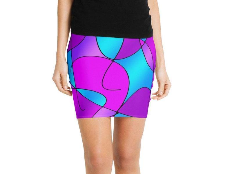 Mini Pencil Skirts-ABSTRACT CURVES #1 Mini Pencil Skirts-Purples &amp; Fuchsias &amp; Magentas &amp; Turquoises-from COLORADDICTED.COM-