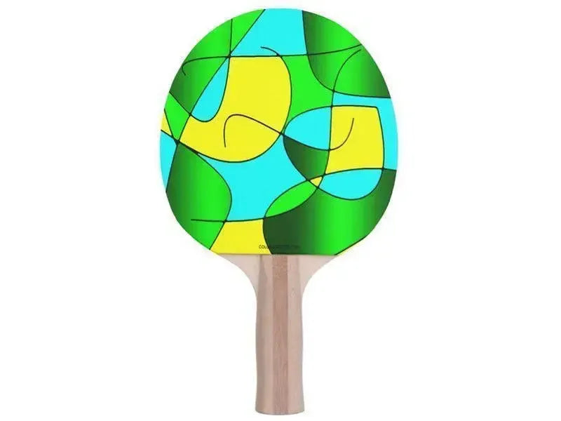 Ping Pong Paddles-ABSTRACT CURVES #1 Ping Pong Paddles-Greens & Yellows & Light Blues-from COLORADDICTED.COM-