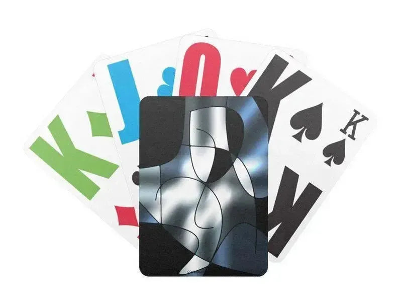 Playing Cards-ABSTRACT CURVES #1 Premium Bicycle® E-Z See® LoVision® Playing Cards for visually impaired players-Black & Grays & White-from COLORADDICTED.COM-