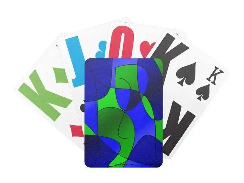 Playing Cards-ABSTRACT CURVES #1 Premium Bicycle® E-Z See® LoVision® Playing Cards for visually impaired players-Blues & Greens-from COLORADDICTED.COM-