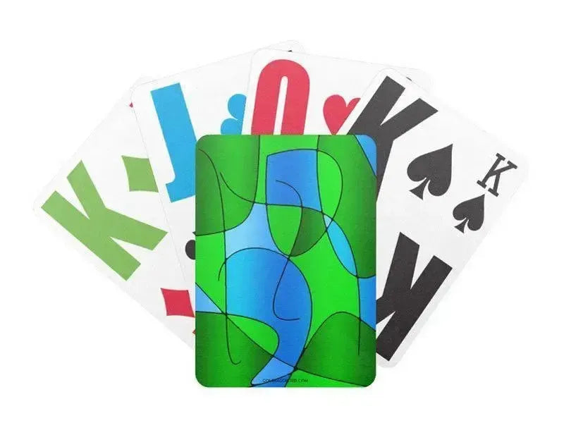 Playing Cards-ABSTRACT CURVES #1 Premium Bicycle® E-Z See® LoVision® Playing Cards for visually impaired players-Greens & Light Blues-from COLORADDICTED.COM-