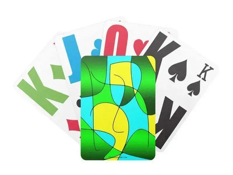 Playing Cards-ABSTRACT CURVES #1 Premium Bicycle® E-Z See® LoVision® Playing Cards for visually impaired players-Greens & Yellows & Light Blues-from COLORADDICTED.COM-