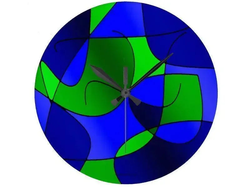 Wall Clocks-ABSTRACT CURVES #1 Round Wall Clocks-Blues & Greens-from COLORADDICTED.COM-