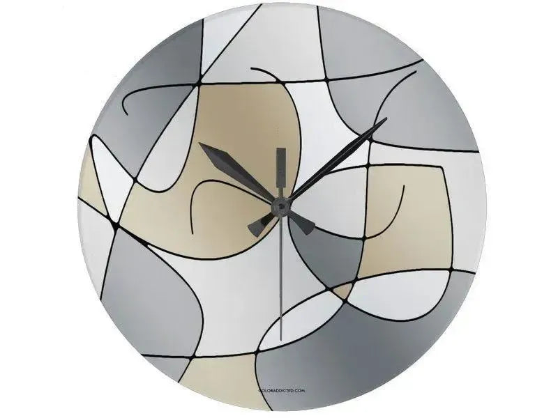 Wall Clocks-ABSTRACT CURVES #1 Round Wall Clocks-Grays & Beiges-from COLORADDICTED.COM-