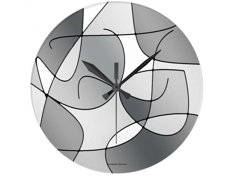 Wall Clocks-ABSTRACT CURVES #1 Round Wall Clocks-Grays &amp; White-from COLORADDICTED.COM-
