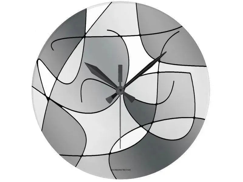 Wall Clocks-ABSTRACT CURVES #1 Round Wall Clocks-Grays & White-from COLORADDICTED.COM-