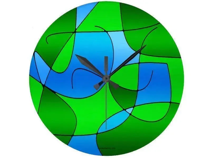 Wall Clocks-ABSTRACT CURVES #1 Round Wall Clocks-Greens & Light Blues-from COLORADDICTED.COM-