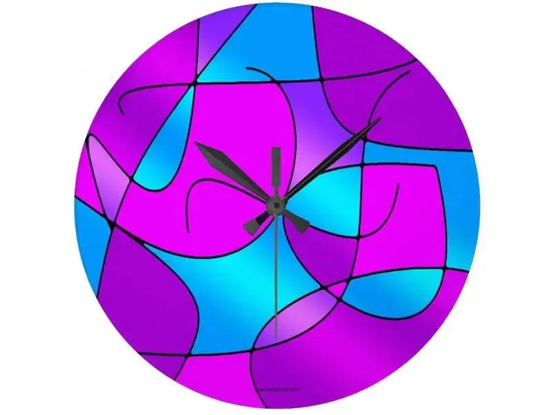 Wall Clocks-ABSTRACT CURVES #1 Round Wall Clocks-Purples, Fuchsias, Magentas & Turquoises-from COLORADDICTED.COM-