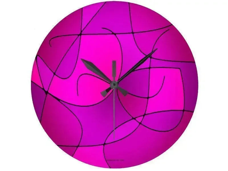 Wall Clocks-ABSTRACT CURVES #1 Round Wall Clocks-Purples, Fuchsias & Magentas-from COLORADDICTED.COM-