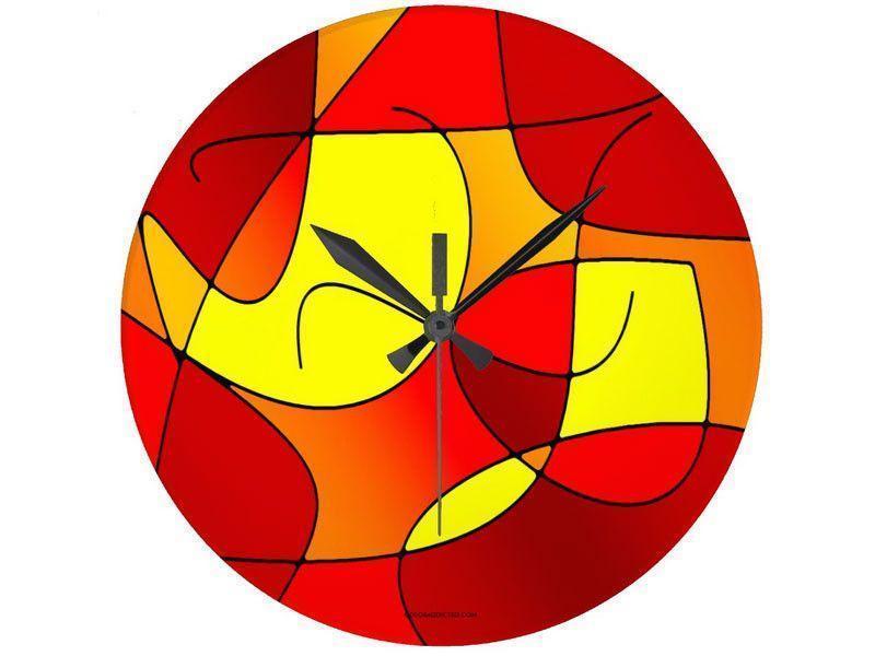 Wall Clocks-ABSTRACT CURVES #1 Round Wall Clocks-Reds, Oranges &amp; Yellows-from COLORADDICTED.COM-