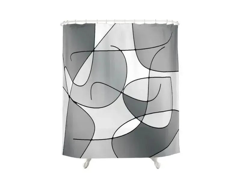 Shower Curtains-ABSTRACT CURVES #1 Shower Curtains-Grays & White-from COLORADDICTED.COM-