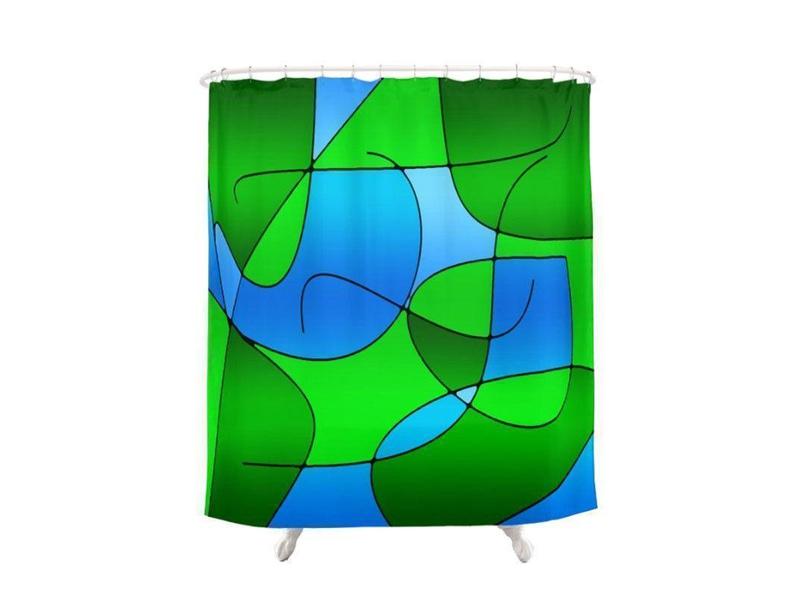 Shower Curtains-ABSTRACT CURVES #1 Shower Curtains-Greens &amp; Light Blues-from COLORADDICTED.COM-