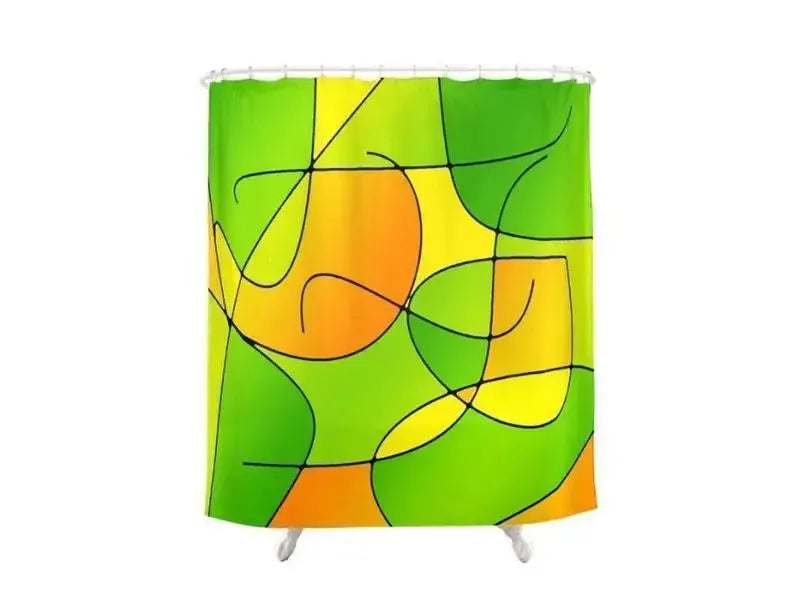Shower Curtains-ABSTRACT CURVES #1 Shower Curtains-Greens, Oranges & Yellows-from COLORADDICTED.COM-