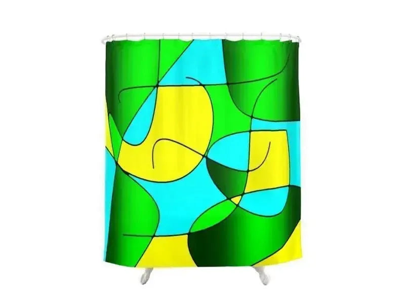 Shower Curtains-ABSTRACT CURVES #1 Shower Curtains-Greens, Yellows & Light Blues-from COLORADDICTED.COM-