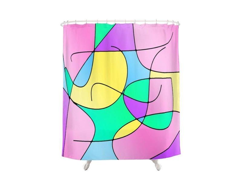 Shower Curtains-ABSTRACT CURVES #1 Shower Curtains-Multicolor Light-from COLORADDICTED.COM-