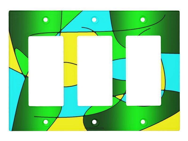 Light Switch Covers-ABSTRACT CURVES #1 Single, Double &amp; Triple-Rocker Light Switch Covers-Greens &amp; Yellows &amp; Light Blues-from COLORADDICTED.COM-