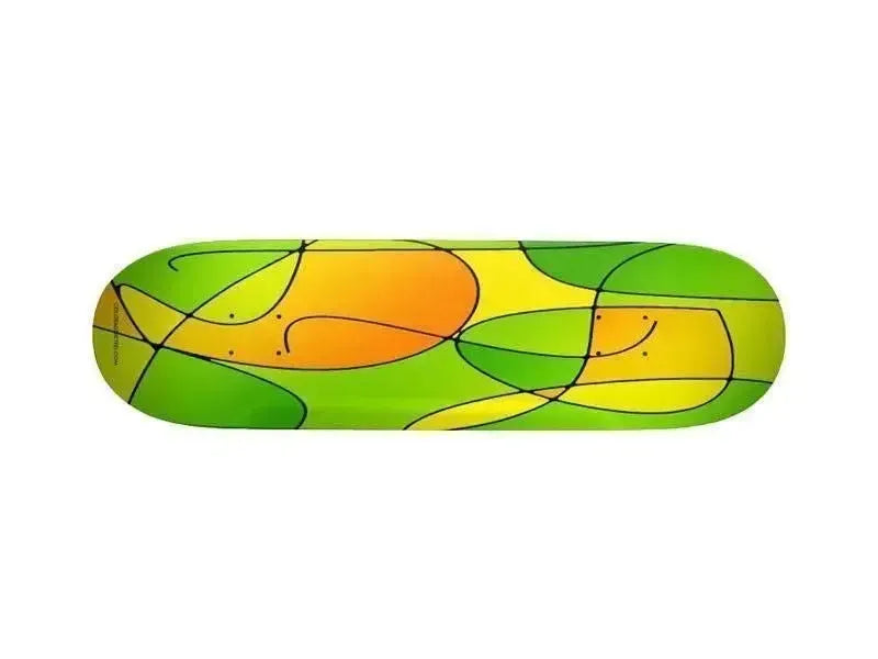 Skateboard Decks-ABSTRACT CURVES #1 Skateboard Decks-Greens & Oranges & Yellows-from COLORADDICTED.COM-