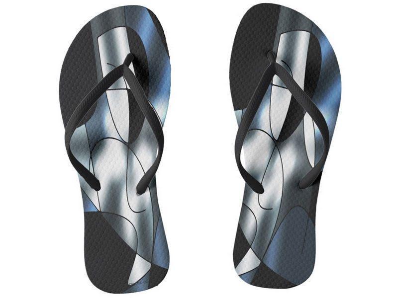 Flip Flops-ABSTRACT CURVES #1 Slim-Strap Flip Flops-Black &amp; Grays &amp; White-from COLORADDICTED.COM-