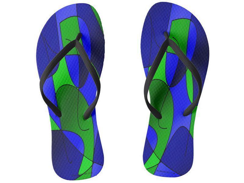Flip Flops-ABSTRACT CURVES #1 Slim-Strap Flip Flops-Blues &amp; Greens-from COLORADDICTED.COM-