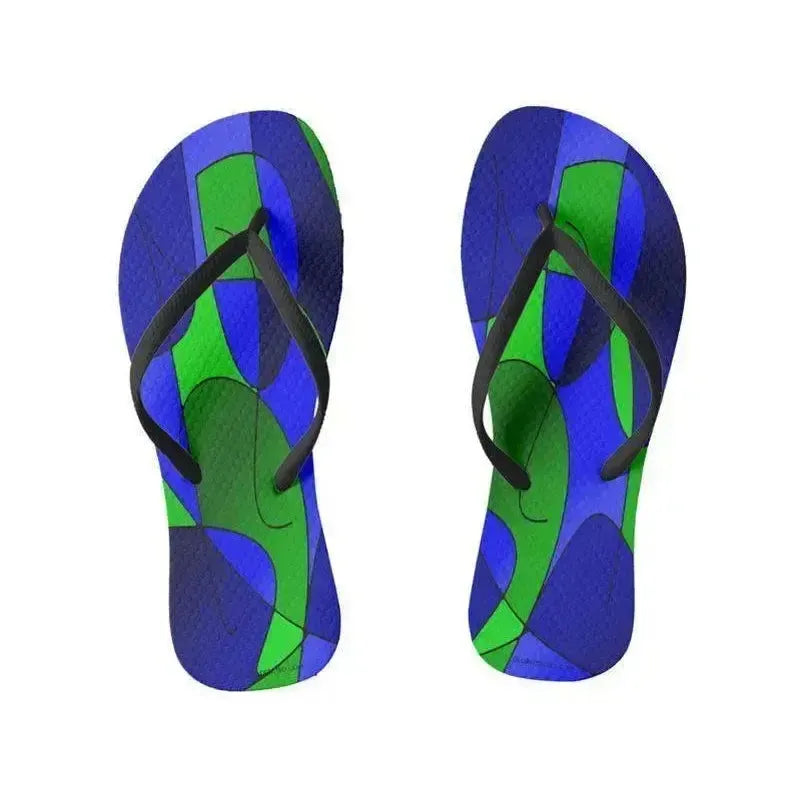 Flip Flops-ABSTRACT CURVES #1 Slim-Strap Flip Flops-Blues & Greens-from COLORADDICTED.COM-