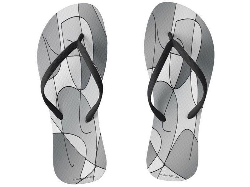 Flip Flops-ABSTRACT CURVES #1 Slim-Strap Flip Flops-Grays &amp; White-from COLORADDICTED.COM-
