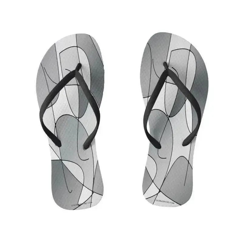 Flip Flops-ABSTRACT CURVES #1 Slim-Strap Flip Flops-Grays & White-from COLORADDICTED.COM-