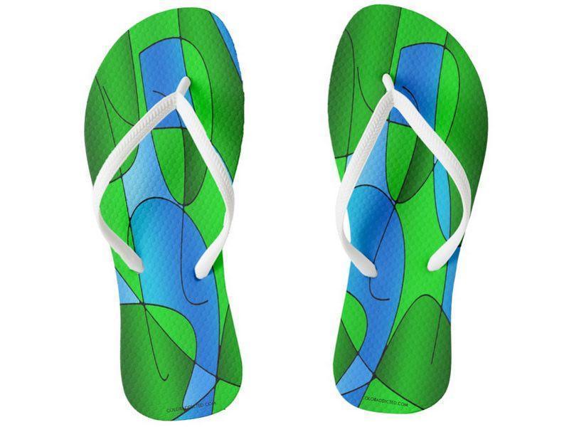 Flip Flops-ABSTRACT CURVES #1 Slim-Strap Flip Flops-Greens &amp; Light Blues-from COLORADDICTED.COM-