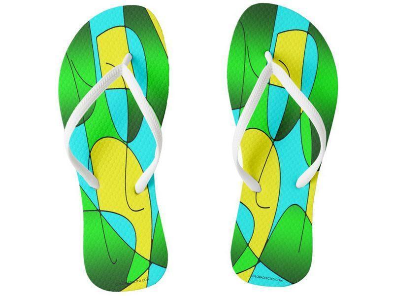 Flip Flops-ABSTRACT CURVES #1 Slim-Strap Flip Flops-Greens &amp; Yellows &amp; Light Blues-from COLORADDICTED.COM-