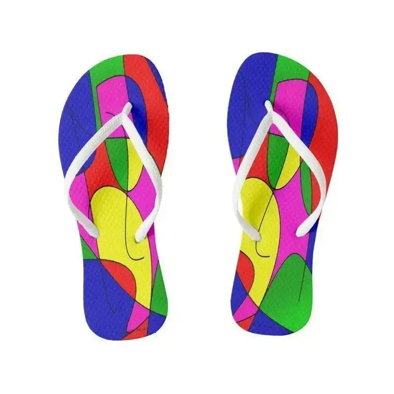 Flip Flops-ABSTRACT CURVES #1 Slim-Strap Flip Flops-Multicolor Bright-from COLORADDICTED.COM-