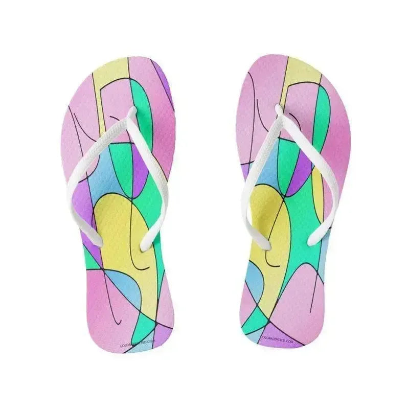 Flip Flops-ABSTRACT CURVES #1 Slim-Strap Flip Flops-Multicolor Light-from COLORADDICTED.COM-