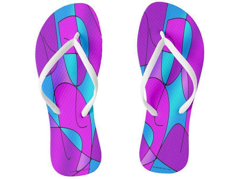 Flip Flops-ABSTRACT CURVES #1 Slim-Strap Flip Flops-Purples & Fuchsias & Magentas & Turquoises-from COLORADDICTED.COM-